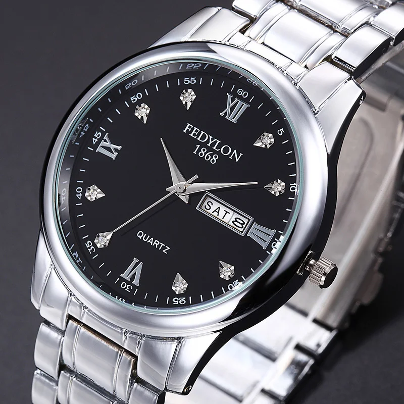 Fedylon brand quality silver men's dress quartz watch roman number