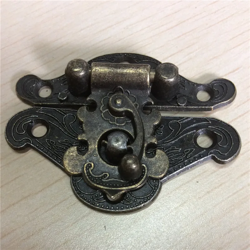 Box Lock, Case Lock, Wooden Box Lock Antique Bronze Pattern Carved 3