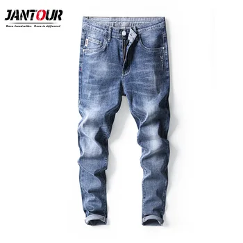 

Jantour Brand 2020 New Arrival Four Season Mens Jeans male Fashion Slim Straight blue Color Brand Cotton Jeans Men size 28-36