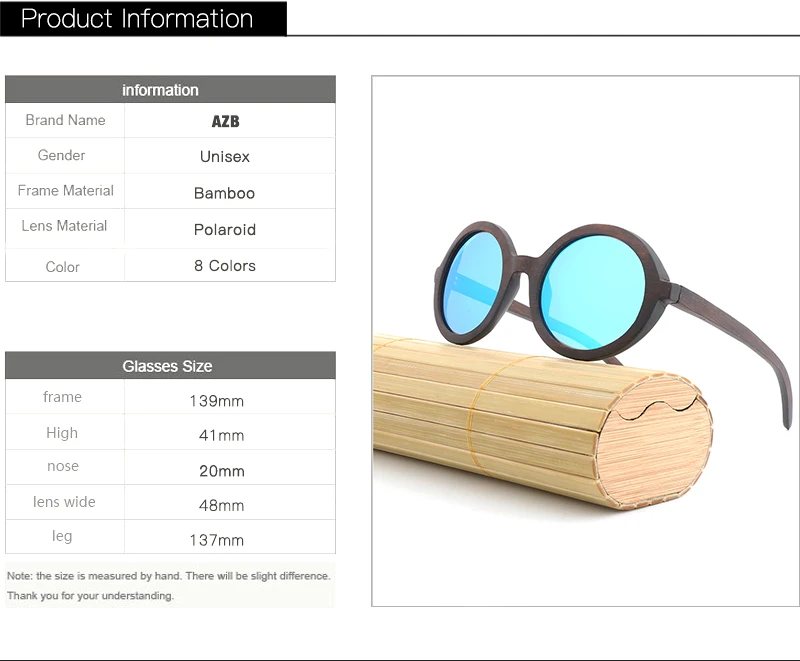 AZB Ретро Дизайнерские деревянные поляризованные солнцезащитные очки Мужские/Женские бамбуковые очки с круглой оправой солнцезащитные очки Oculos de sol с бамбуковой коробкой