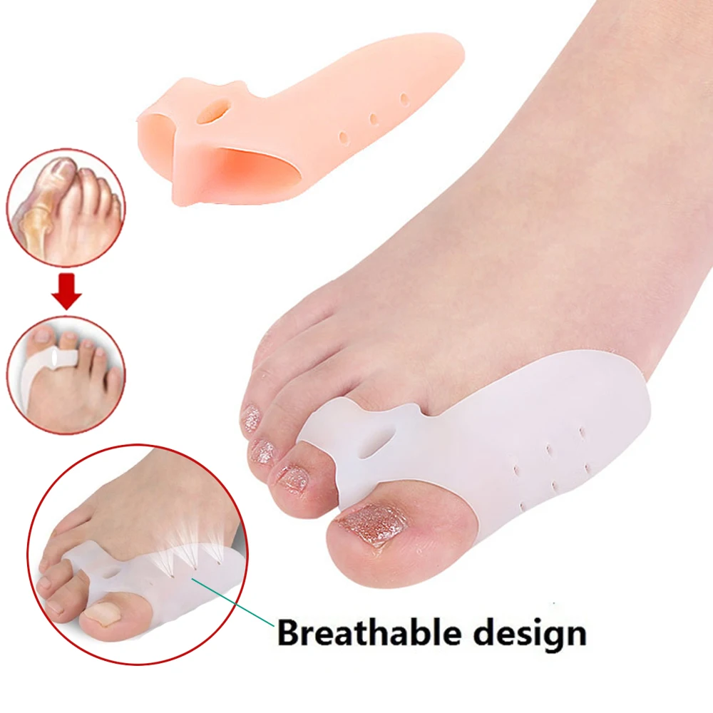 

1Pair Silicone Gel foot fingers protector Two Hole Toe Separator Thumb Valgus Protector Bunion adjuster Hallux Valgus