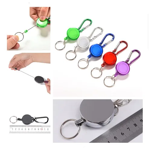 Retractable Metal  ClipCard Badge Holder Ring Belt Clip Card Label Keyring Pull Camping Key Chain Strap Carabiner