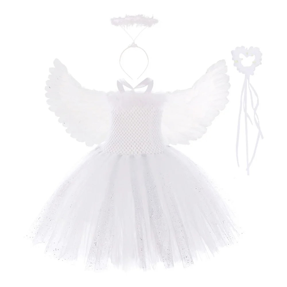 

White Swan Lake Ballet Dress Fairy Girls Feather Glitter Sparkling Evening Dress for Kids Angel Cosplay Party Tutu Dress Vestido