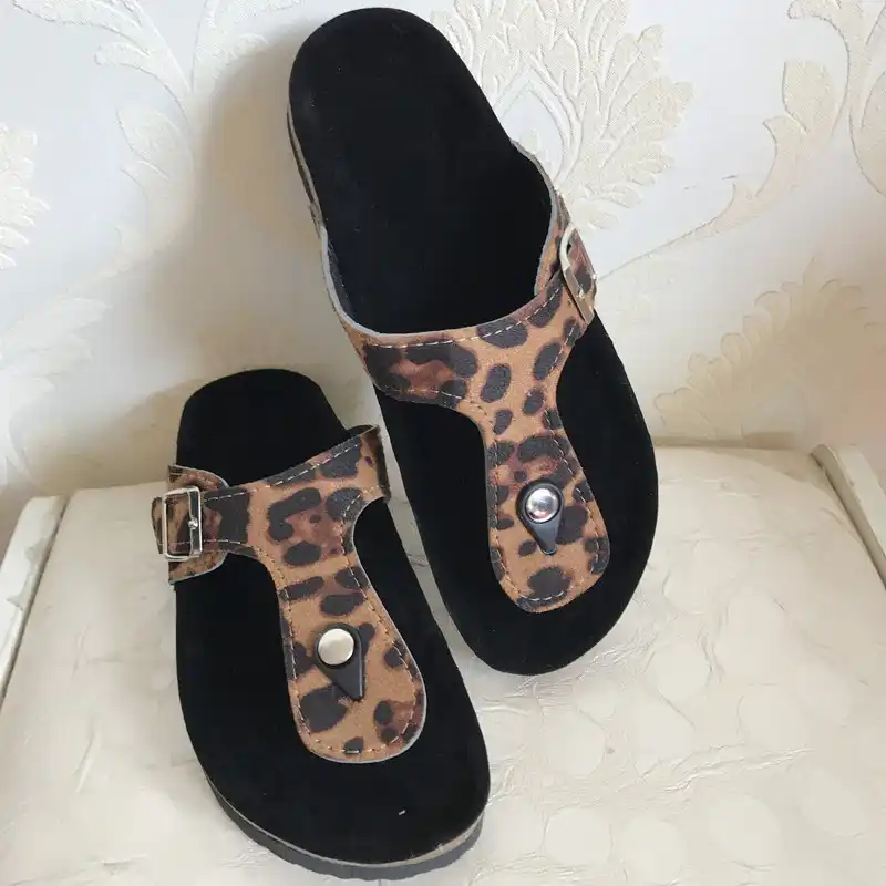 leopard print cork sandals