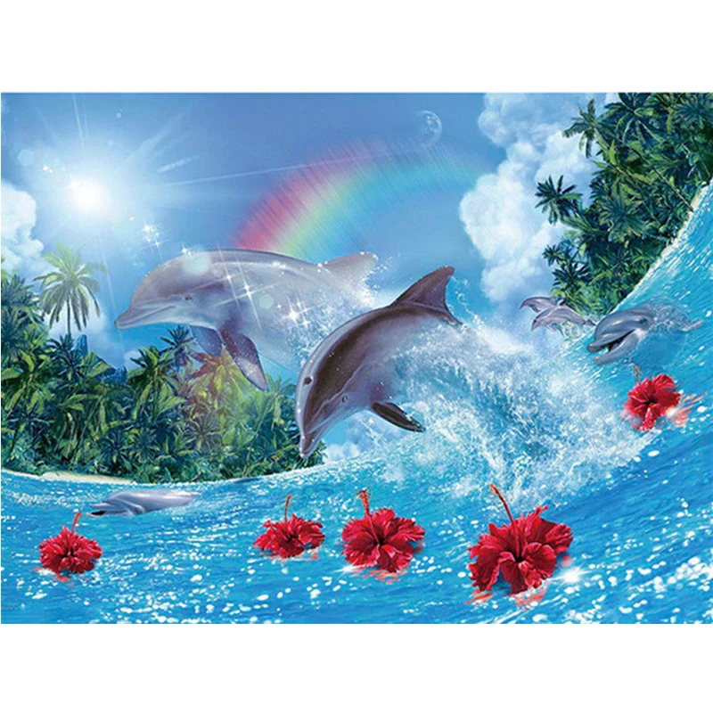 Diy diamond painting square diamond embroidery dolphin and flower cross Diy diamond painting square diamond embroidery dolphin and flower cross