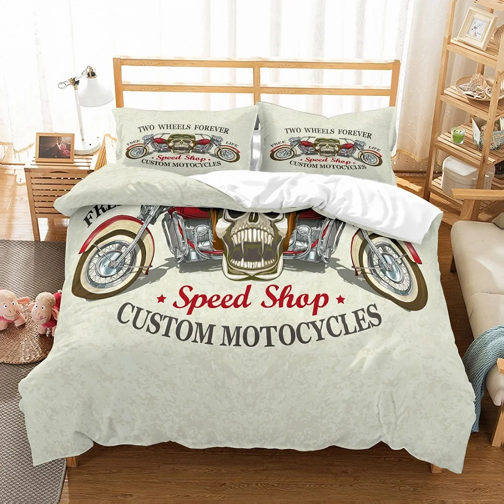 

Teens Motorcycle Bedding Set 3D Print Custom Motorcycle Two Wheels Forever Light Gray Duvet Cover Set 3 Pieces with 2 Pillowcase