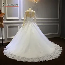 Потрясающее кружевное свадебное платье с длинными рукавами, дизайн большого размера