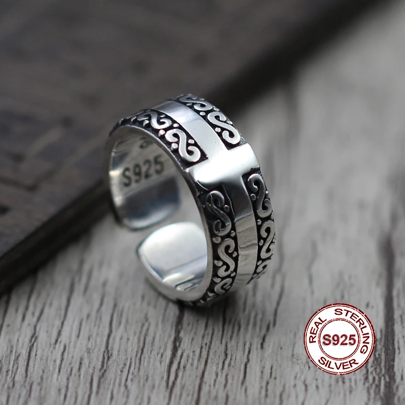 S925 Sterling Silver Ring Buddhist Classic Style Six Character Mantra Personalized Adjust Party Wedding Bands Jewelry Hot Real | Украшения