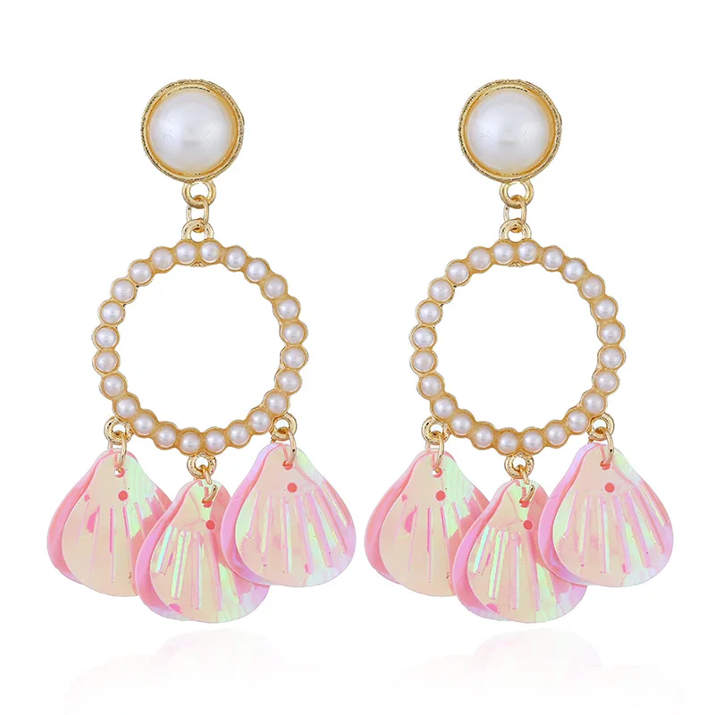 2018 New Simple Women Cartoon Girl Earrings Big Circle Tassel Shell