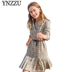 YNZZU 2019 весна осень однотонный лацкан однобортный костюм длинный рукав затянутая Талия Женский блейзер элегантный костюм платье YO802