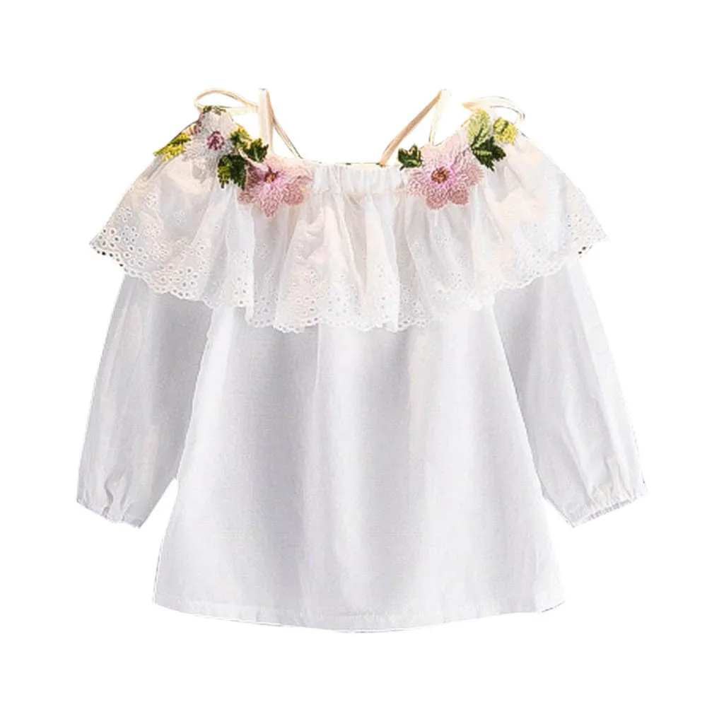 Muqgew футболка для детей ясельного возраста одежда для девочек одежда с цветочным рисунком Вышивка без бретелек футболка топы; детская
