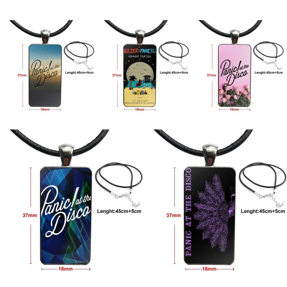 For Women Glass Cabochon Jewelry Stainless Steel Color With Long Pendant Choker Rectangle Necklace Panic At Disco | Украшения и