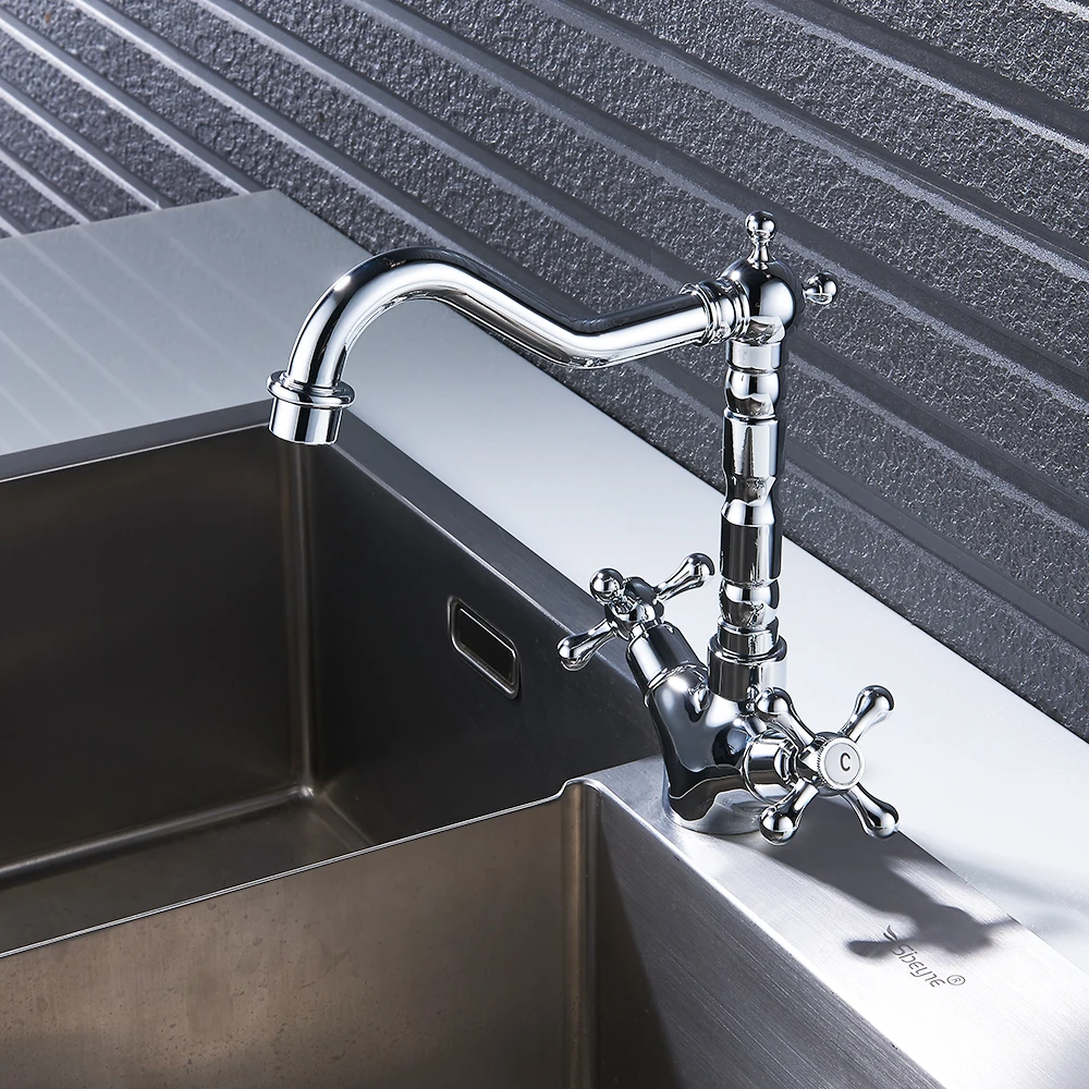 Basin Faucets Polished Chrome Bathroom Sink Faucet Double Cross Handle Bath kitchen Mixer Hot and Cold Tap ZD1100