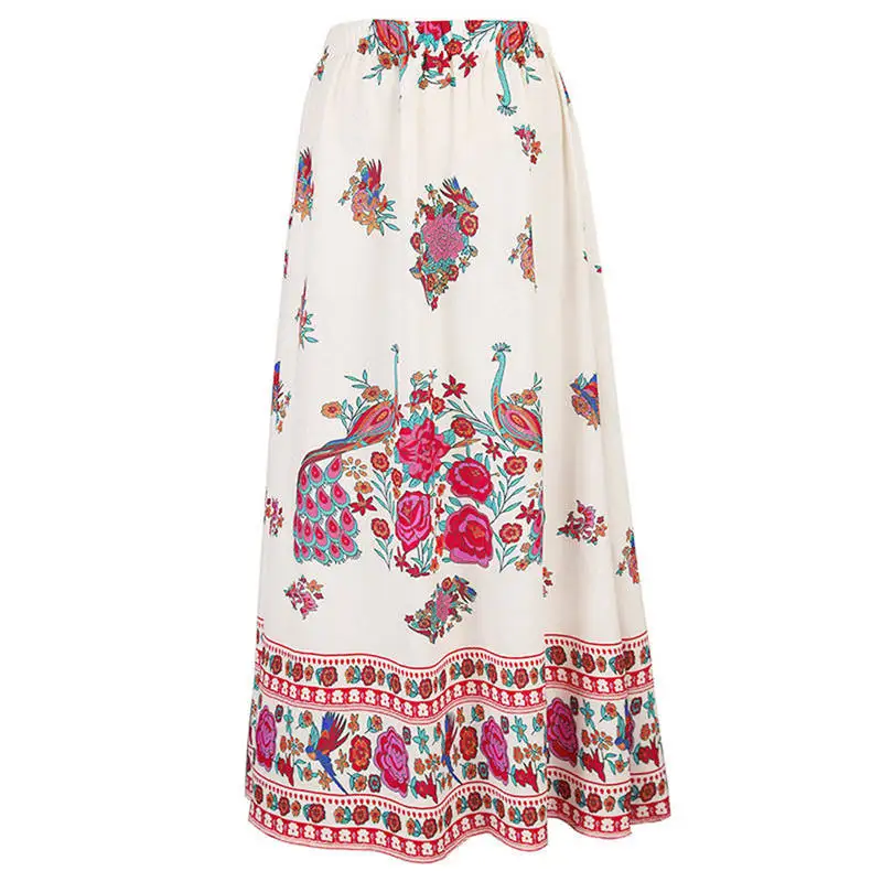 Red Новая мода весна лето женские Boho макси юбки с принтом Пляжная Цветочная Праздничная длинная юбка в стиле бохо 1 - Цвет: Red