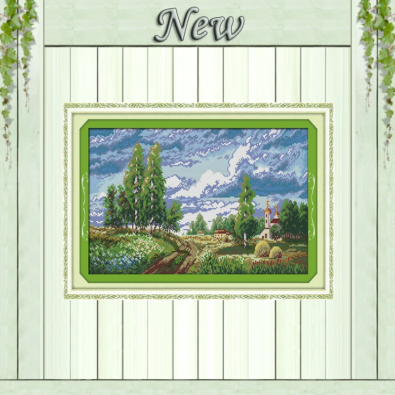 

The spring field Europe town country Scenery,Counted print on cloth DMC 14CT 11CT DIY Cross Stitch Needlework kit Embroidery Set
