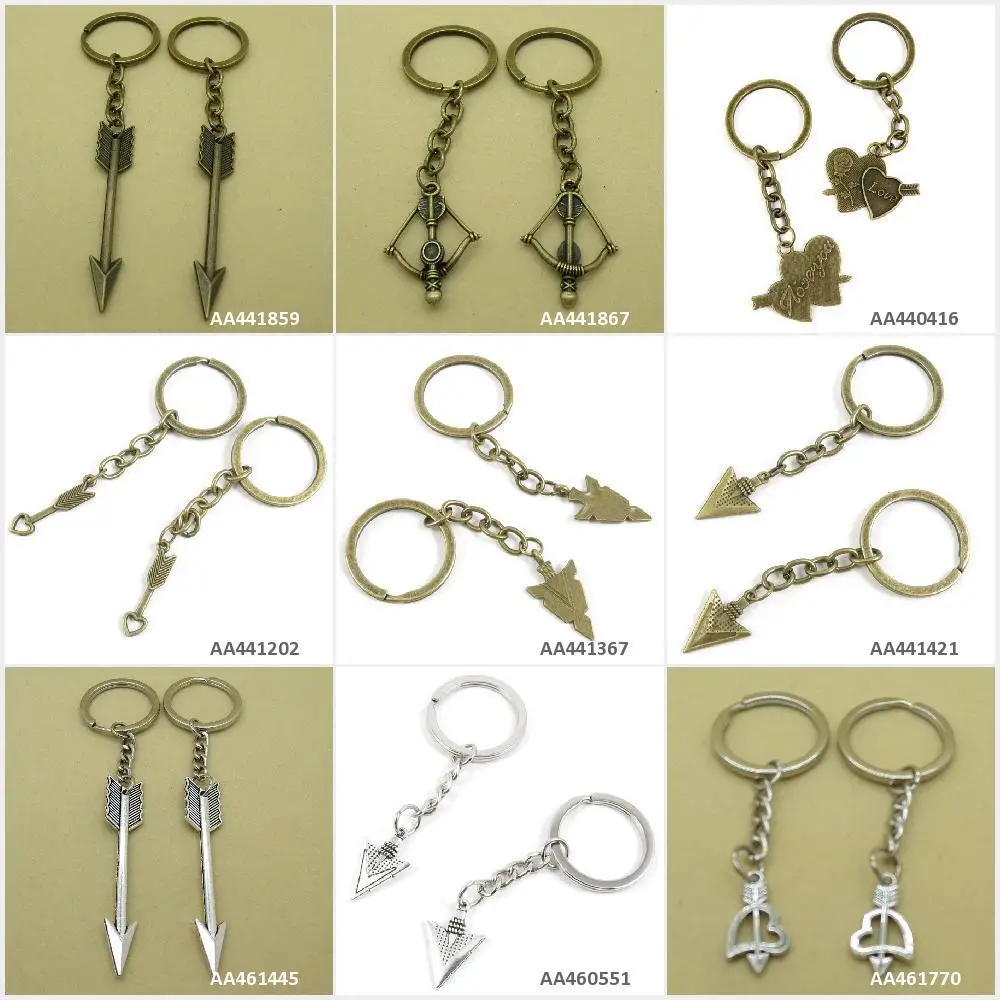 

Antique Bronze Silver Tone Keychain Keyring Keytag Love Heart Arrow Arrowhead Head Arrows Bow Key Chain Ring Tag Bag Charms