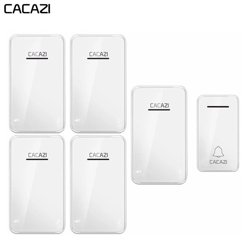 

CACAZI Self-powered Wireless Doorbell No Battery Required Waterproof 1 button 5 receivers door ring bell US EU UK Plug 48 Chimes