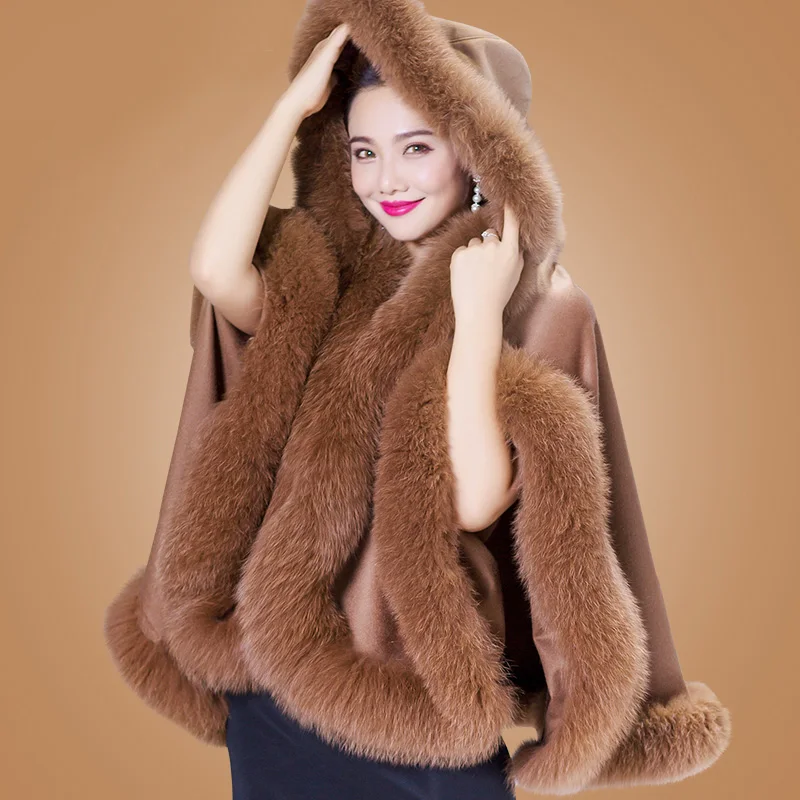 

ZDFURS*Genuine Cashmere Shawls Fox Fur Female Free Size Fashion Real Fur Ponchos Women's Capes Luxury Brand Winter Shawls