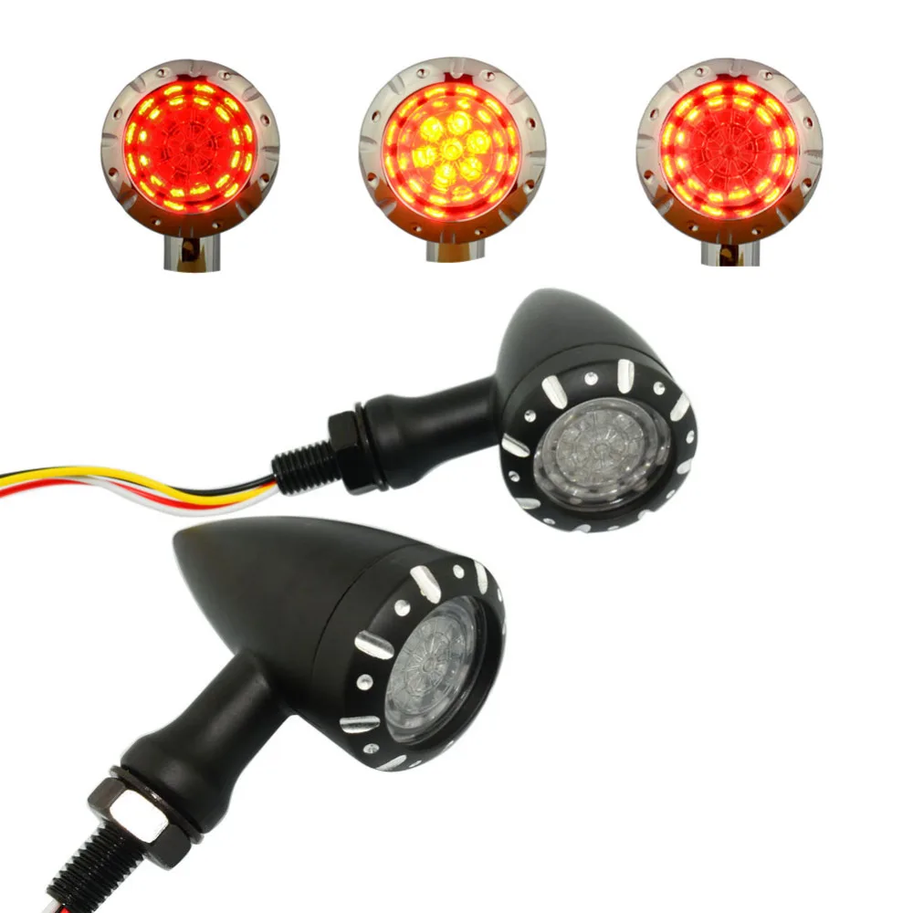 Bullet Chrome Motorcycle LED Turn Signals Light Amber Brake Running Tail Lights