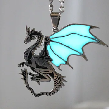 

Glowing Dragon Necklace GLOW in the DARK Dragon Pendants & Necklaces women girls boys gift Sweater chain