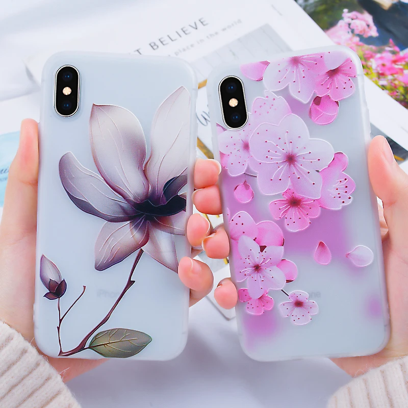 

Phone Case For iPhone X Cases Matte Silicone Cover For iPhone 7 XS Max XR X 8 Plus 6 5 SE 5S 6S Case Silicone Floral Soft Fundas