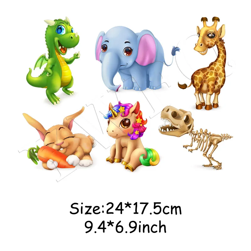 3D Printing Animals Stickers Clothes Patches Washable Sticker Iron-on Patches Heat Transfer DIY Accessory Appliqued - Color: 24x17.5cm