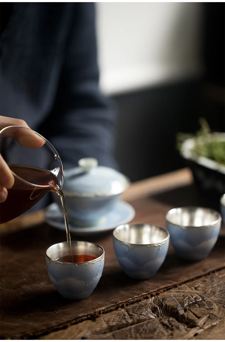 TANGPIN 999 Серебряный и керамический гайвань чайные чашки чайные наборы серебряный китайский чайный набор кунг-фу посуда для напитков