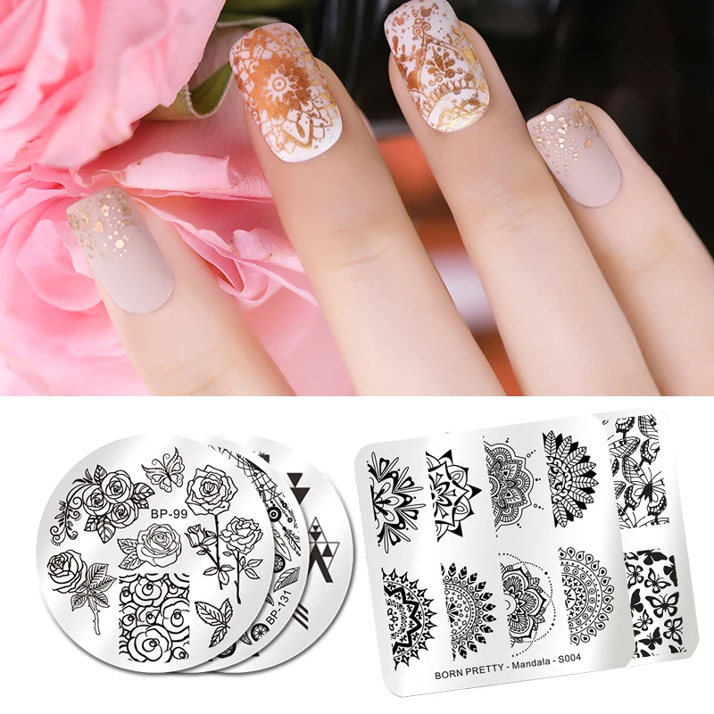 

BORN PRETTY Floral Stamping Template Abstract Lines Star Egypt Cartoon Nail Stamp Plate Stamper Scraper Nail Stamping Polish