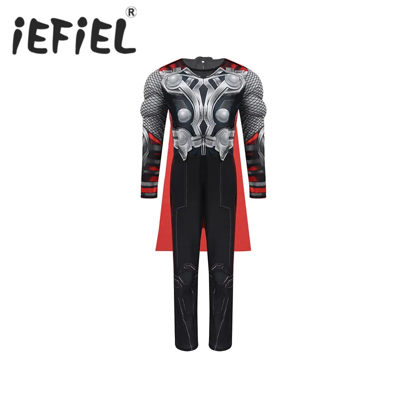 

Kids Boys Classic Muscle Role Play Costume 3D Digital Printed Jumpsuit with Detachable Cape Set for Halloween Cosplay Party