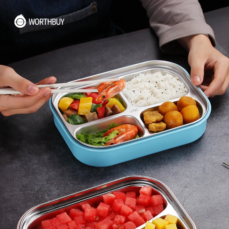 

WORTHBUY Japanese Kids Bento Box 304 Stainless Steel Children Lunch Box With Compartments Microwave Containers For Food Fruits