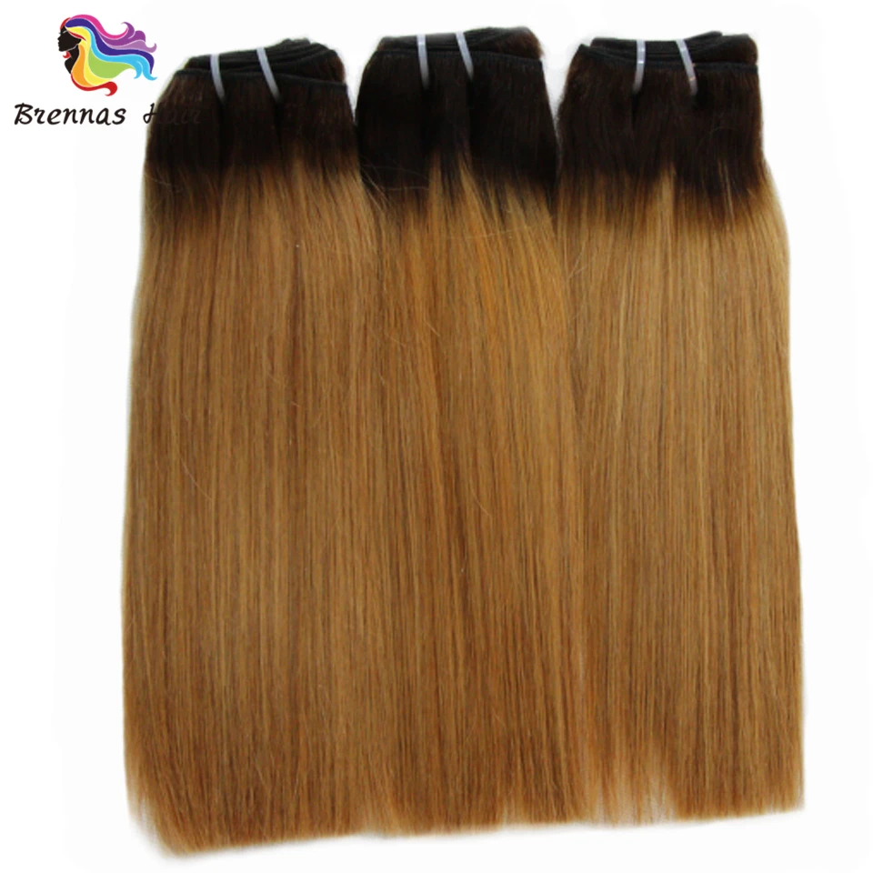 Не линяет fumi двойной нарисованный прямой Толстые Концы волос пучки ombre 1b/27 цвет для женщин Бразильский Человеческие волосы remy