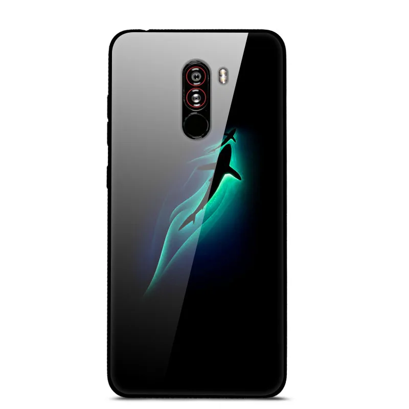 Чехол для Xiaomi Pocophone F1, закаленное жесткое заднее стекло, чехол для Xiaomi Poco F1, силиконовый мягкий бампер, чехол с принтом - Цвет: Светло-коричневый