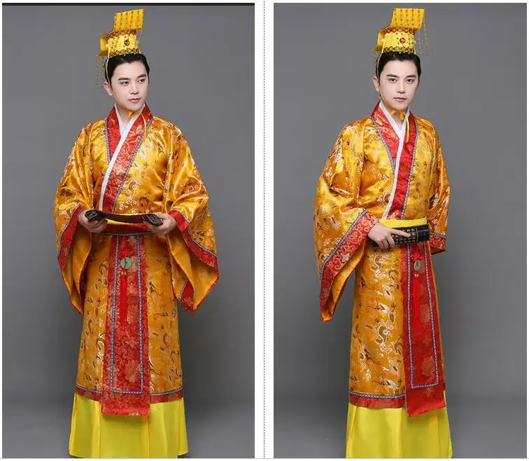 2019 Новый взрослый костюм Китайский Hanfu платье мужские император король сценические костюмы Тан халат + шляпа комплект