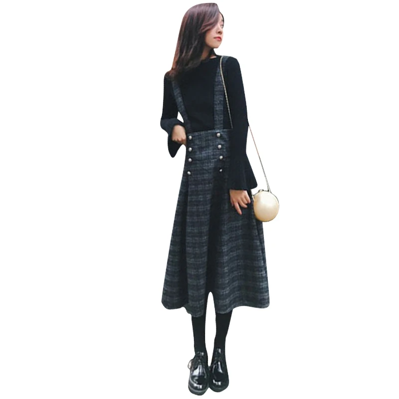 Plaid Skirt Women Long A-Line Skirt British Style Woolen Plaid Skirts Kilt Winter Vintage Wool Tartan Umbrella Plaid Skirts 1006