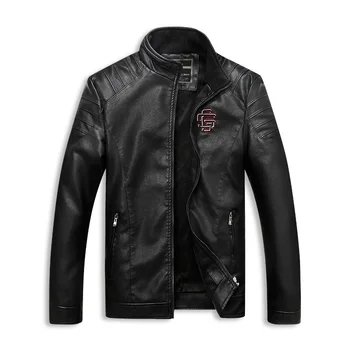 

Autumn Leather Jacket Men Business Coats Plus Fleece Warm Faux Leather Jackets Man Biker Motorcycle Clothing Big Size Zipper