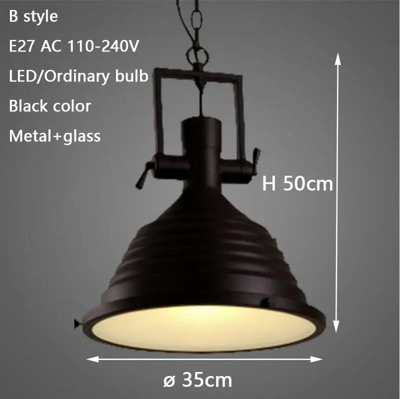3 стиля Лофт ретро промышленный подвесной металлический подвесной светильник винтажный E27 Светодиодный светильник s для кухни бар кофе светильник - Цвет корпуса: Black B