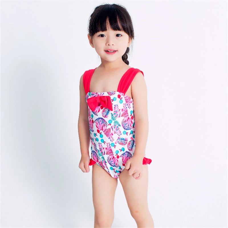 

New Model Kid Girls One Piece Swimsuit 2-7 Y Baby Girl White & Geometric print Swimwear Children Swimming wear Swim Suit Bathing