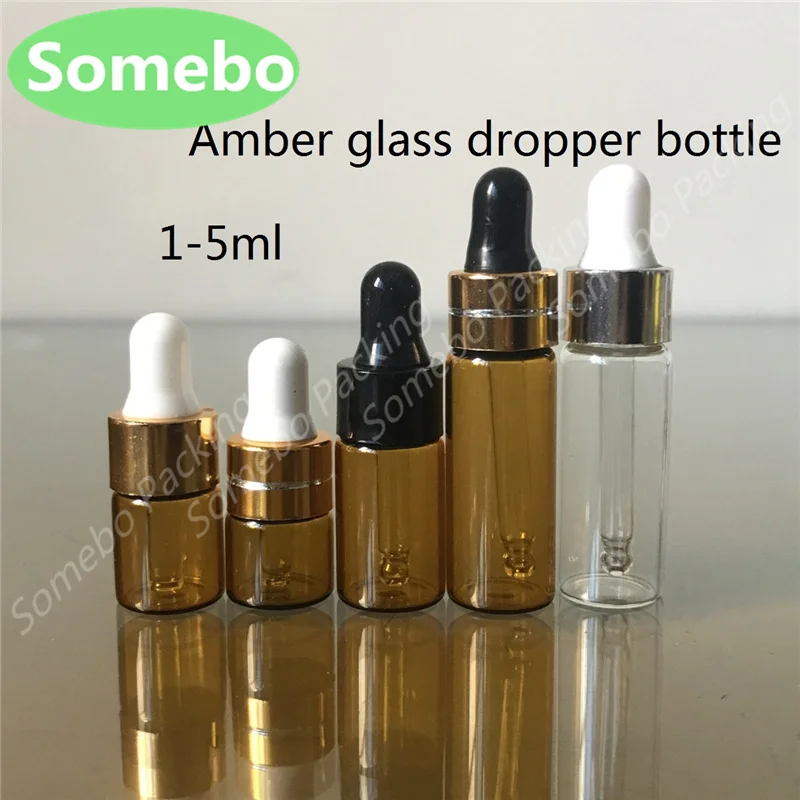 

50pcs/lot 1ml, 2 ml, 3ml, 5ml Amber Glass Dropper Bottle , Small Vials With Pipette For Cosmetic Perfume Essential Oil Bottles