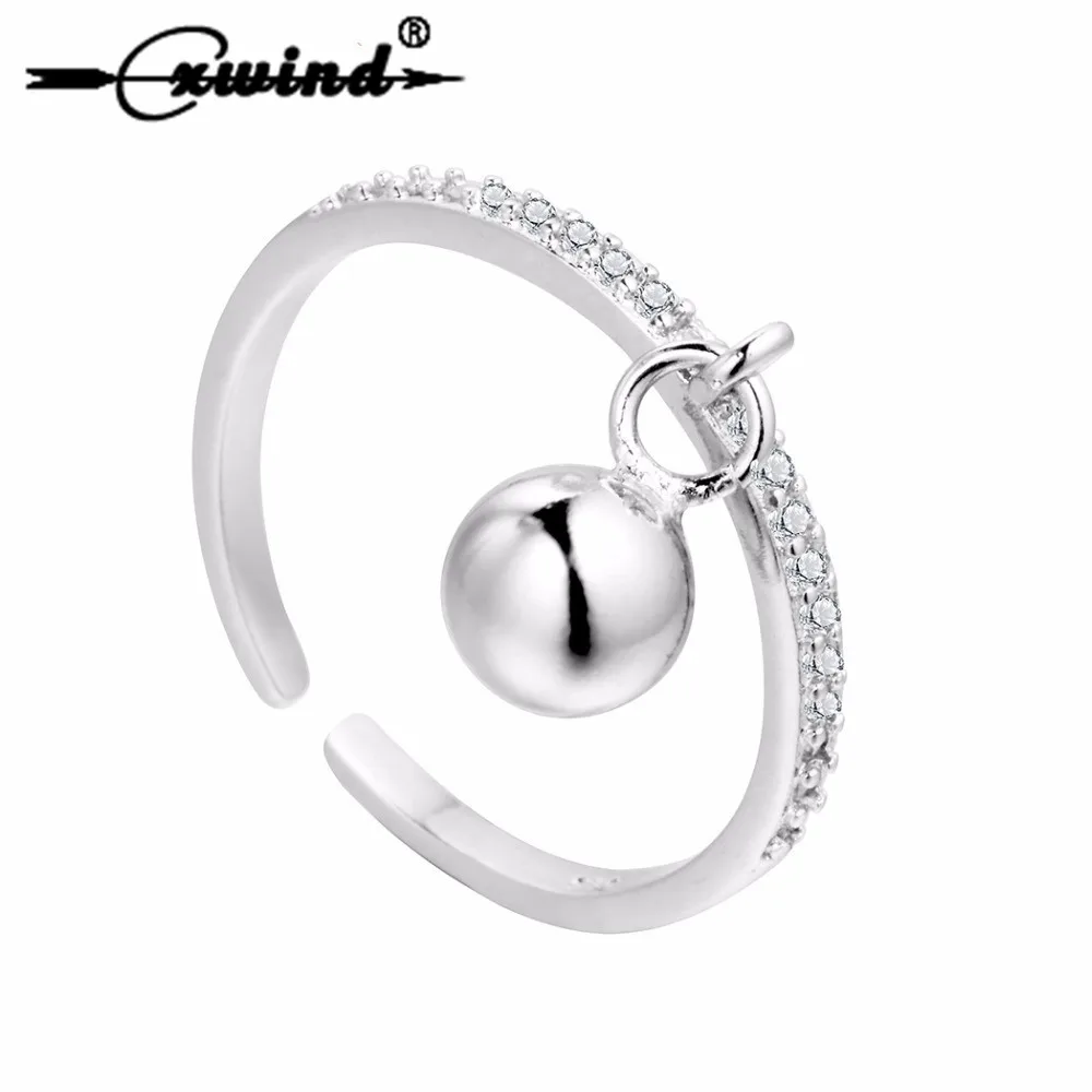 

Cxwind Small Ball Pendant Rings for Women Jewelry Fashion Crystal Inlay Open Adjustable Finger Ring 925 Silver Jewelry
