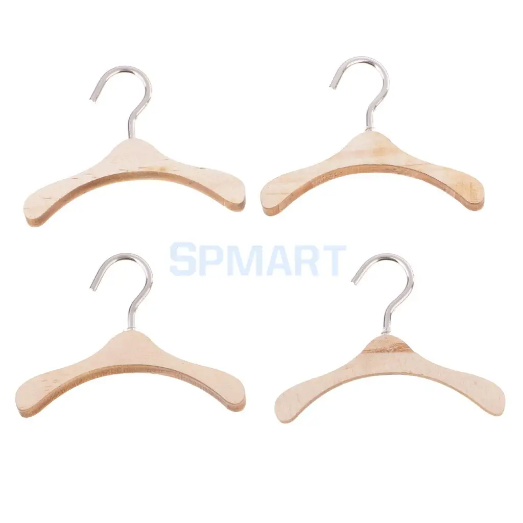 Set of 20 Dolls 6cm Wooden Clothes Hanger Metal Hook Coat Dress Clothes Organizer for Kurhn Dolls