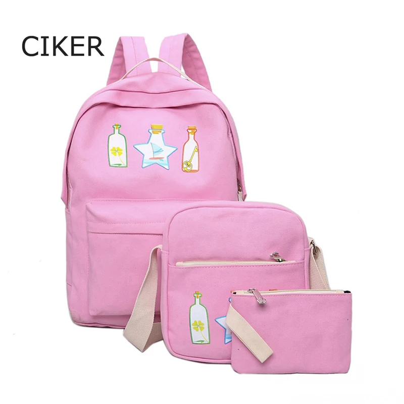 CIKER 3pcs set Casual new women canvas backpacks with drifting bottle printing backpack mochilas travel bag