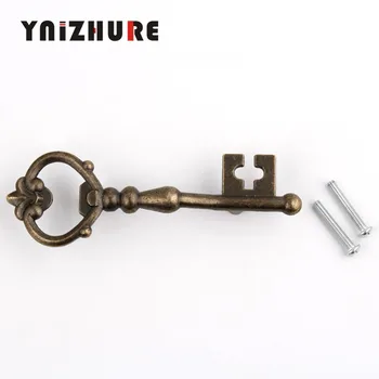 

5PCS Antique Bronze key shape cabinets Pulls knobs, Rustic Drawer Bin Dresser Handles Zinc Alloy Wardrobe Furniture Pulls Knobs