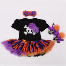 3 шт. череп Тыква детские костюмы на Хэллоуин короткий рукав для маленьких девочек комбинезон платье Кружево ТУТУ комбинезон macacao Bebe Одежда для новорожденных