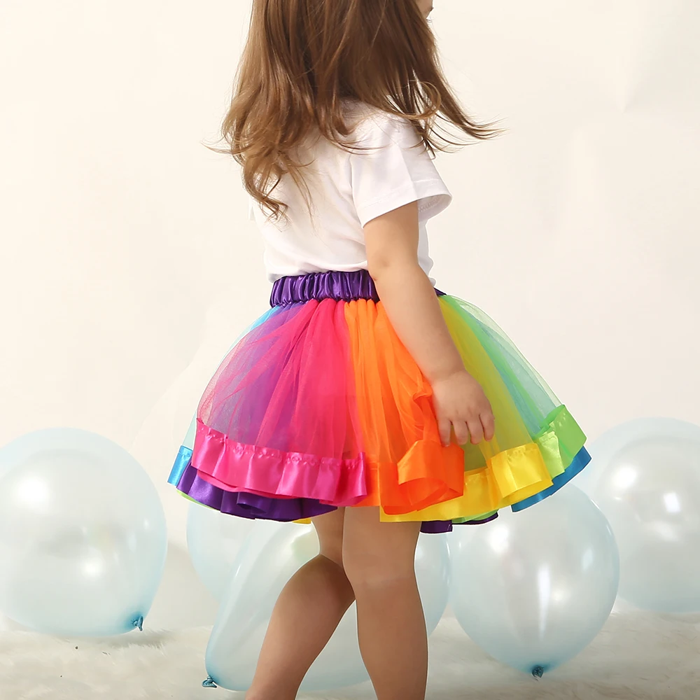 Новая юбка-пачка; юбки для маленьких девочек; От 3 месяцев до 8 лет мини-юбка принцессы; вечерние фатиновые юбки радужной расцветки для танцев; Одежда для девочек; одежда для детей
