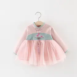 Модное осеннее платье принцессы для девочек Детские праздничные платья с длинными рукавами в китайском стиле Tange Cheongsam Vestidos WT624