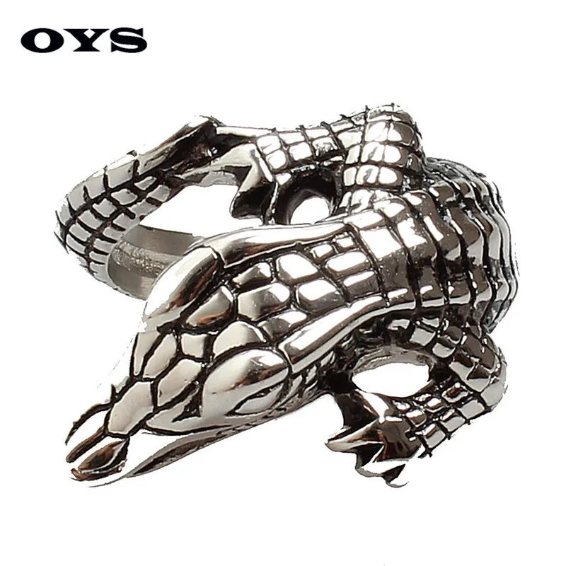 European Punk Retro Crocodile Ring Stainless Titanium Steel Casting Jewelry High Quality Mens Stainless Steel Ring