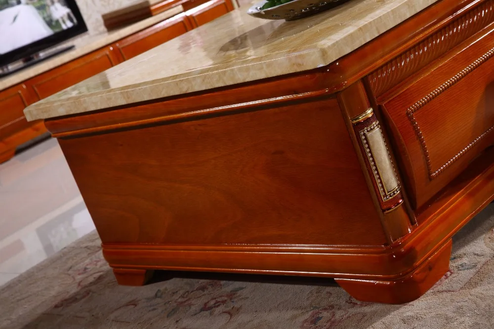 European retro wooden coffee table storage drawer marble top made in China