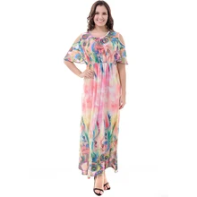 Vestido Verano 2018 Mujer Mulheres Vestido do Verão Prinetd Floral Vestido O Pescoço Manga Batwing Plus Size 6XL Maxi Beach Dress