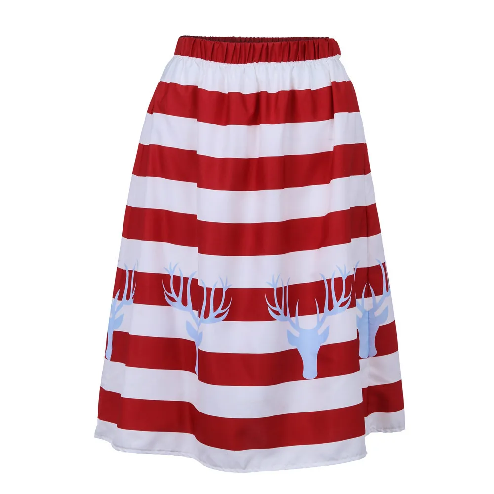 

Autumn Winter Club Skirt Women Fashion Print Striped Elasticated Waist Ladies Christmas A-Line Skirt Party kawaii Skirt Clothing