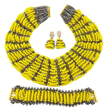

Fashion Opaque Yellow and Silver African Costume Jewelry Set Nigerian Wedding Necklace 10C-SXK-014